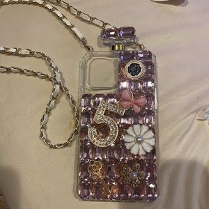 new iphone 12 pro/pro max sparkly perfume bottle case with strap 1 white 1 pink